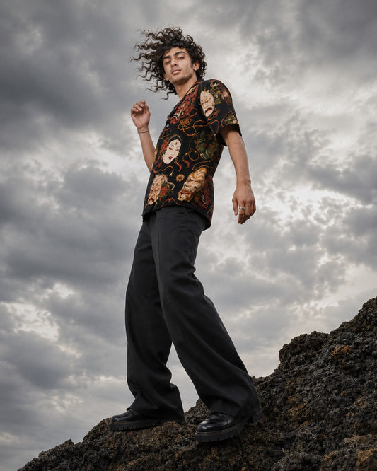 Kabuki Noir Printed Cuban Collar Shirt